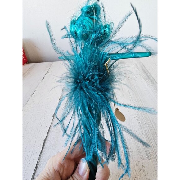 Katherine's collection green teal feather lady glass Italian style ornament Xmas - Picture 5 of 9